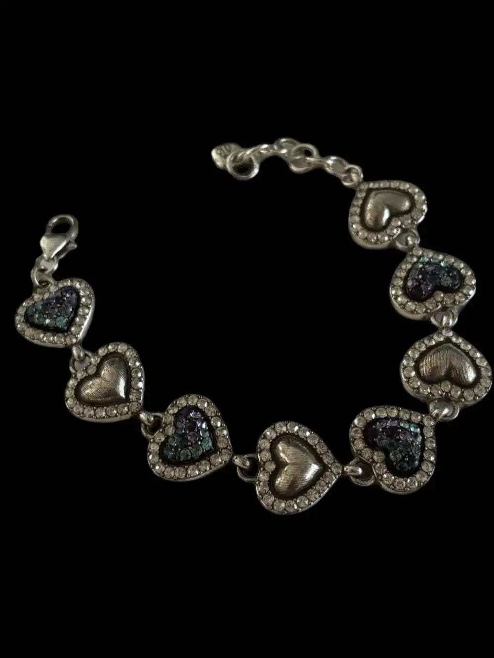 BRIGHTON SURRENDER PURPLE+BLUE SWAROVSKI CRYST HEART Matching Earrings & Bracele